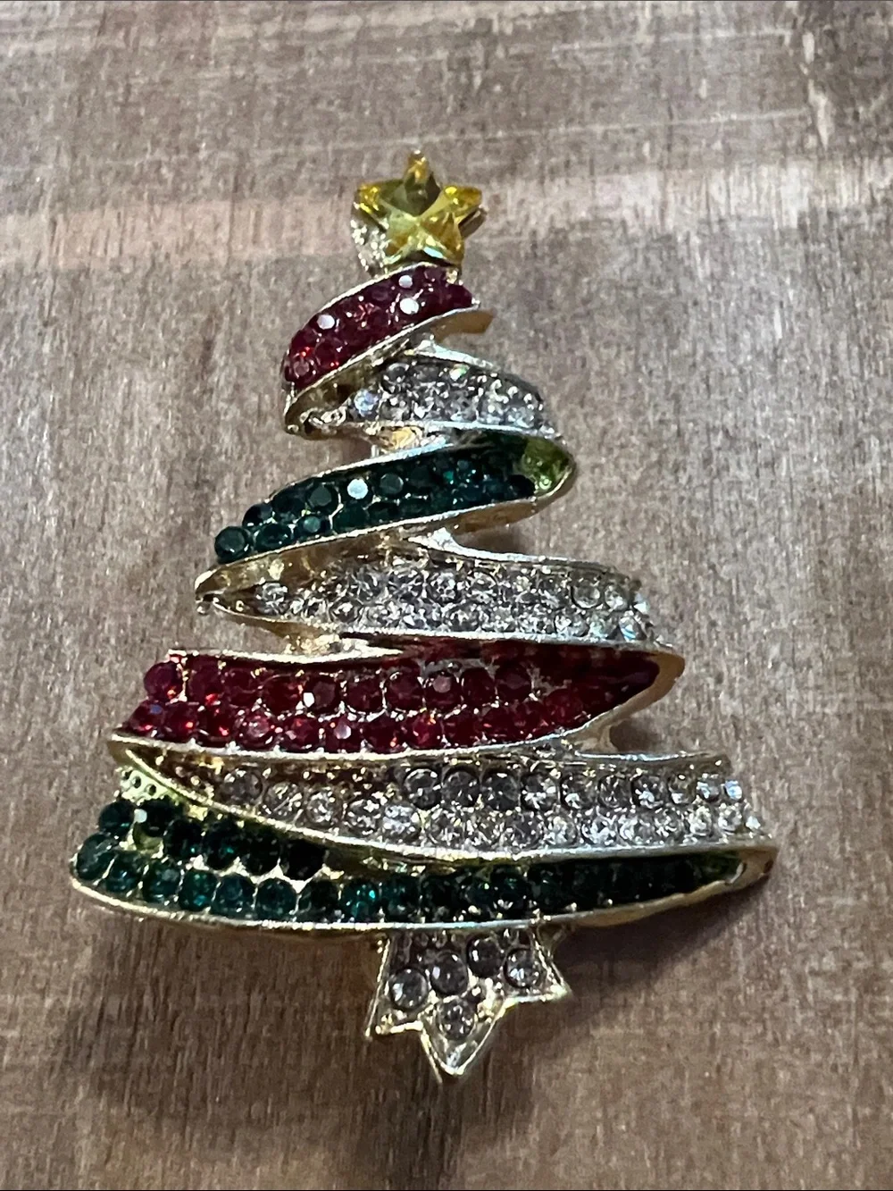 3/$18 Festive Multicolor Crystal Christmas Tree Brooch - Lot 6073